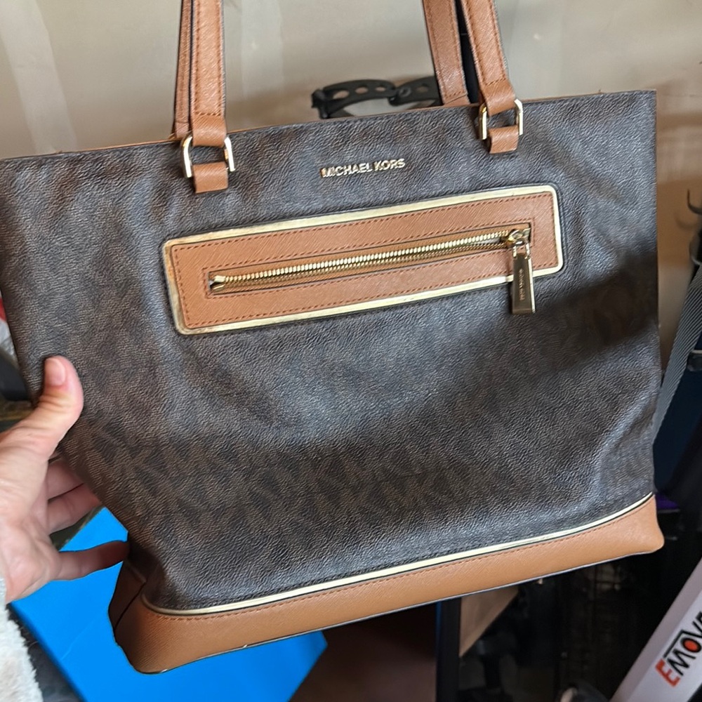Michael Kors Brown and Tan Tote with Signature Monogram